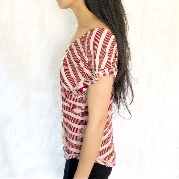 💎 Free People stripe lace up deep v back blouse - Picture 3 of 8